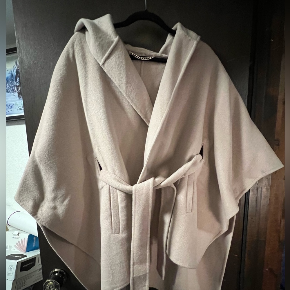 Cozy Beige Hooded Cape Coat